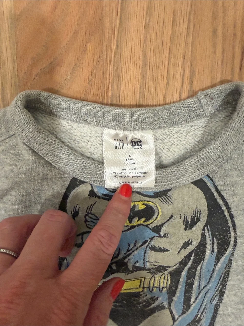 GAP Gray Sweatshirt with Blue & Yellow Batman Graphic